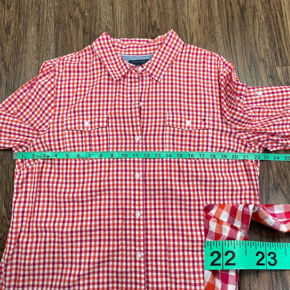 Tommy Hilfiger Orange, Pink + White Long Sleeve Plaid Button Down Shirt Size XXL - Picture 4 of 11